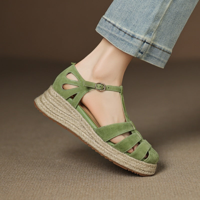 Sarah Express Suede Wedge Roman Sandals