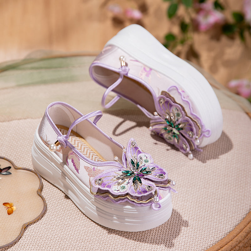 Sarah Express Embroidered Butterfly Platform Mary Jane Flats