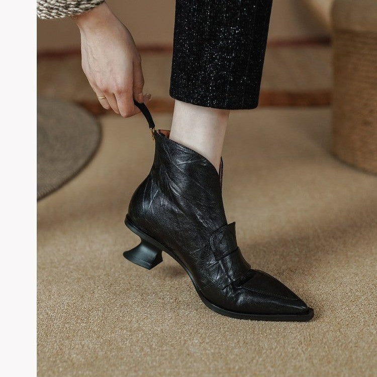 Sarah Express Vintage Pointed-Toe Mid-Heel Ankle Boots