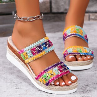Sarah Express Woven Canvas Wedge Sandals Color