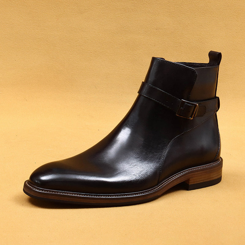 Sarah Express Men's Genuine Leather Square Toe Ankle Boots Black