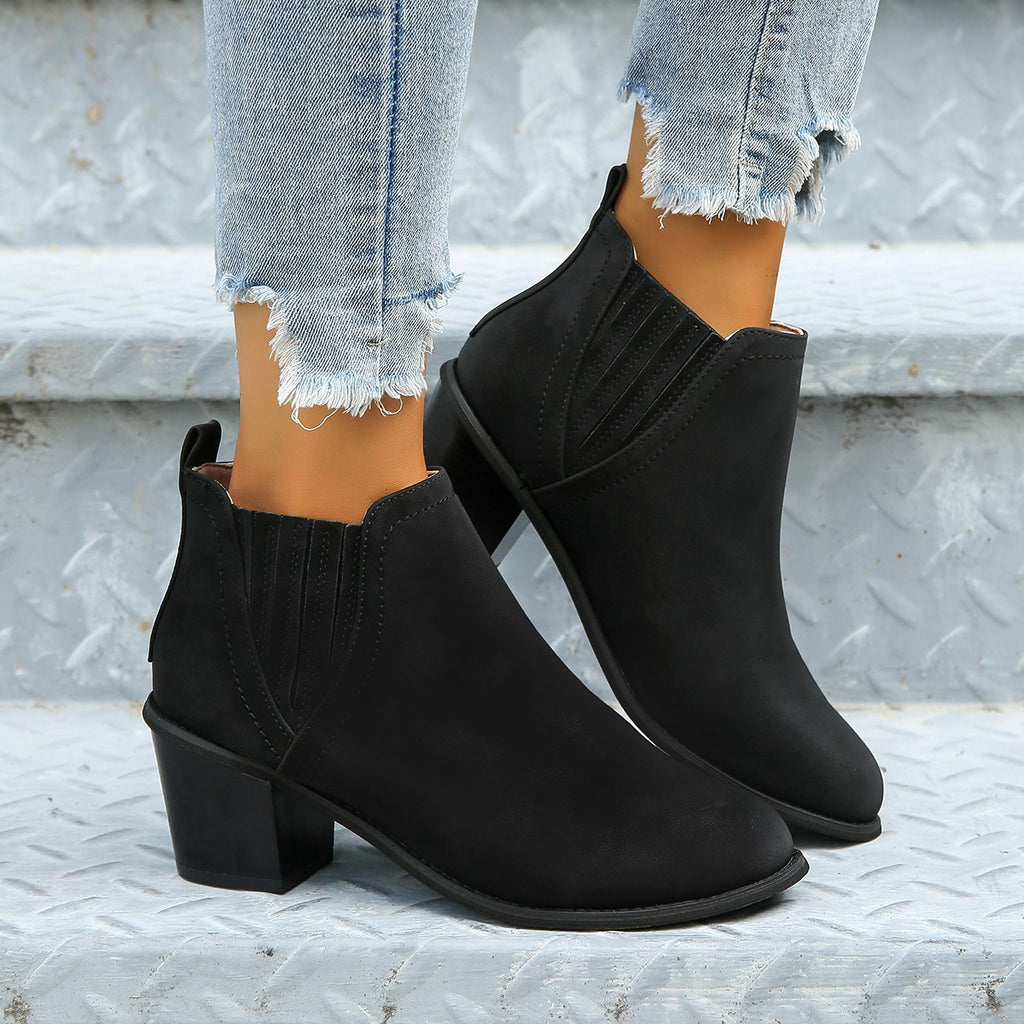 Sarah Express Pointed Toe Thick Heel Ankle Boots