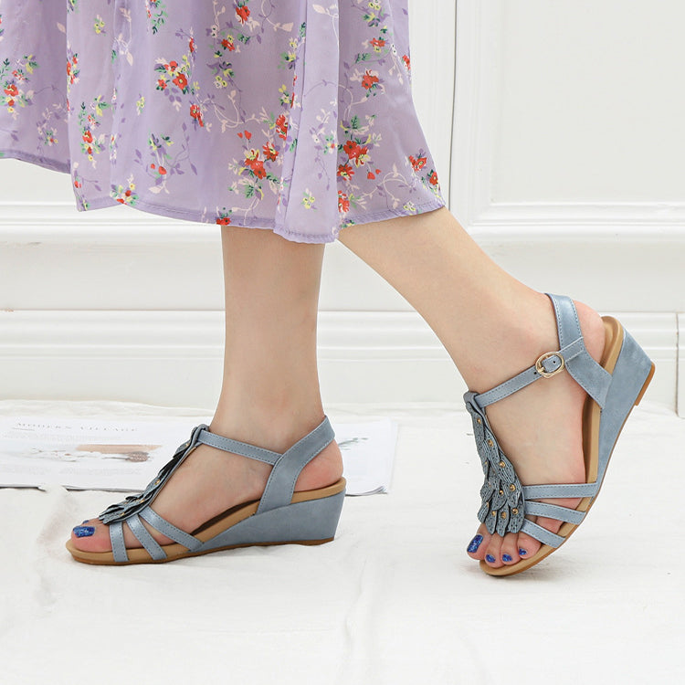 Sarah Express Boho Wedge Sandals with Buckle Closure