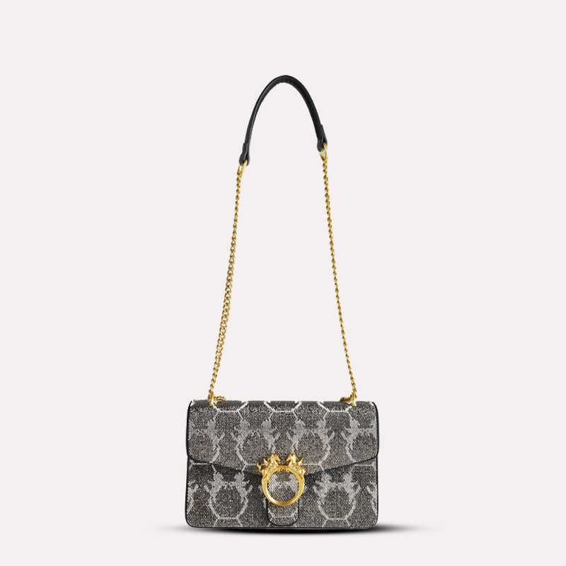 Sarah Express Rhinestone Embellished Crossbody Chain Bag Black 23x7x15