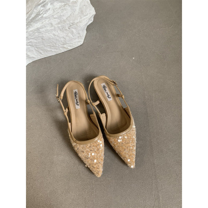 Sarah Express Sequin Pointed-Toe Slingback Pumps Apricot