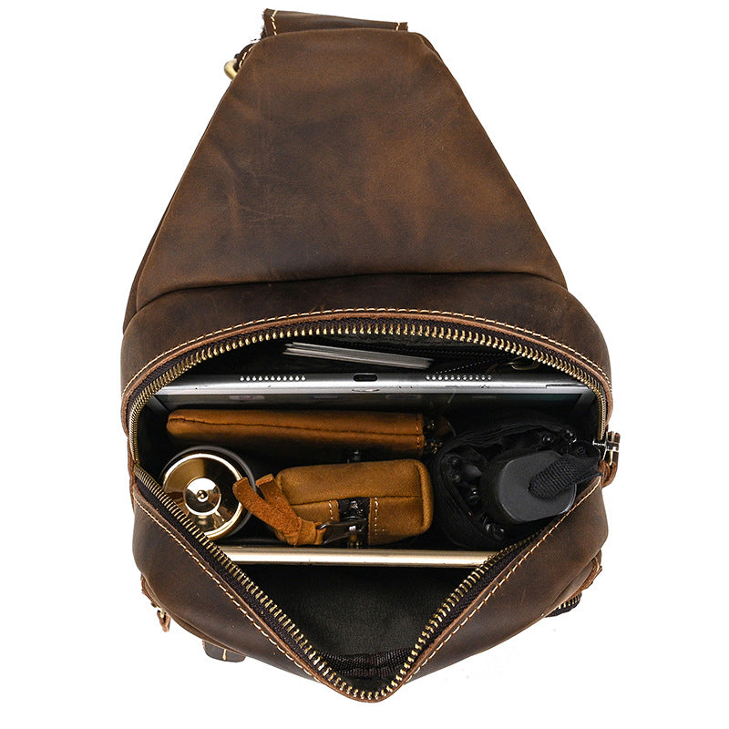 Sarah Express Retro Cowhide Leather Men's Crossbody Bag
