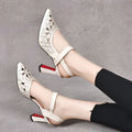 Sarah Express Pointed-Toe Cutout Cowhide High-Heel Sandals Beige