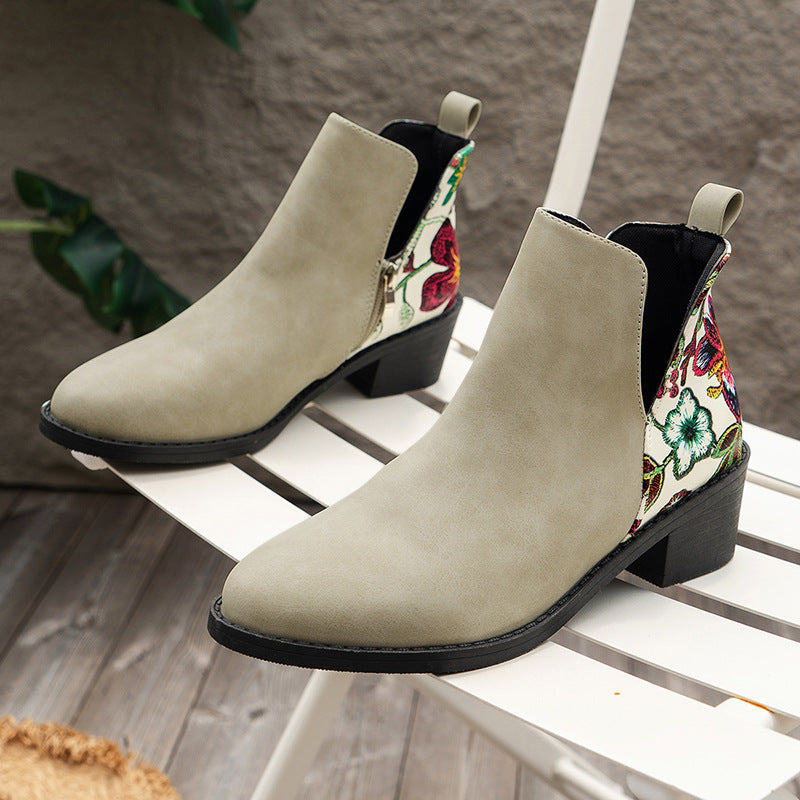 Sarah Express Floral Print Pointed Toe Ankle Boots