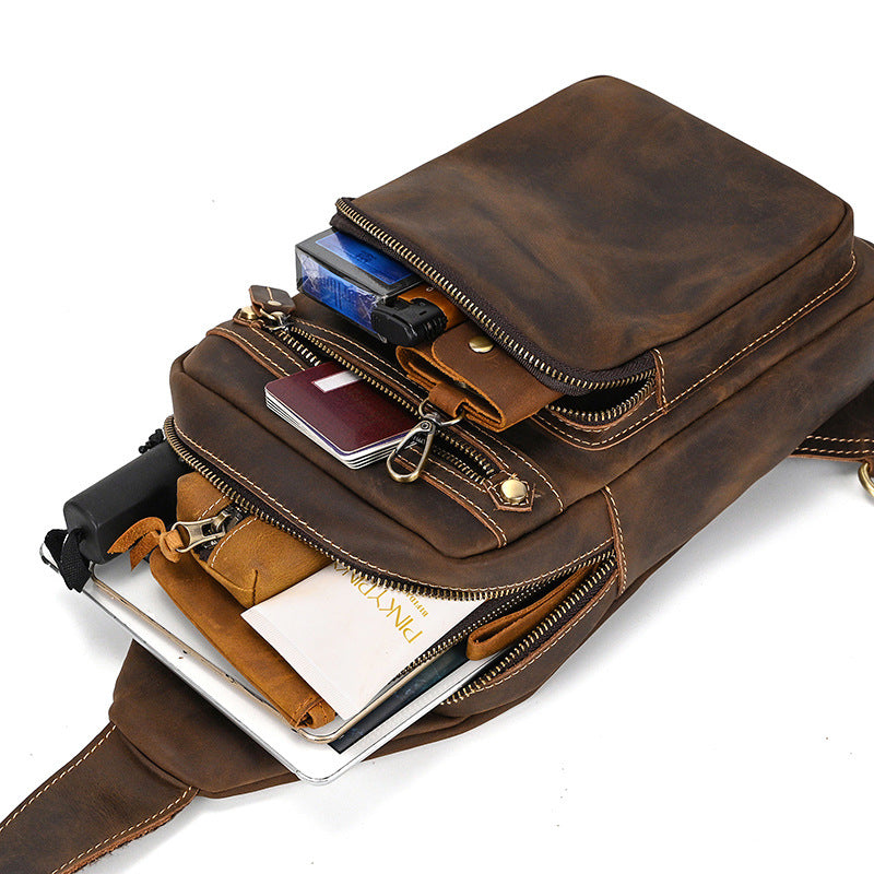 Sarah Express Retro Cowhide Leather Men's Crossbody Bag