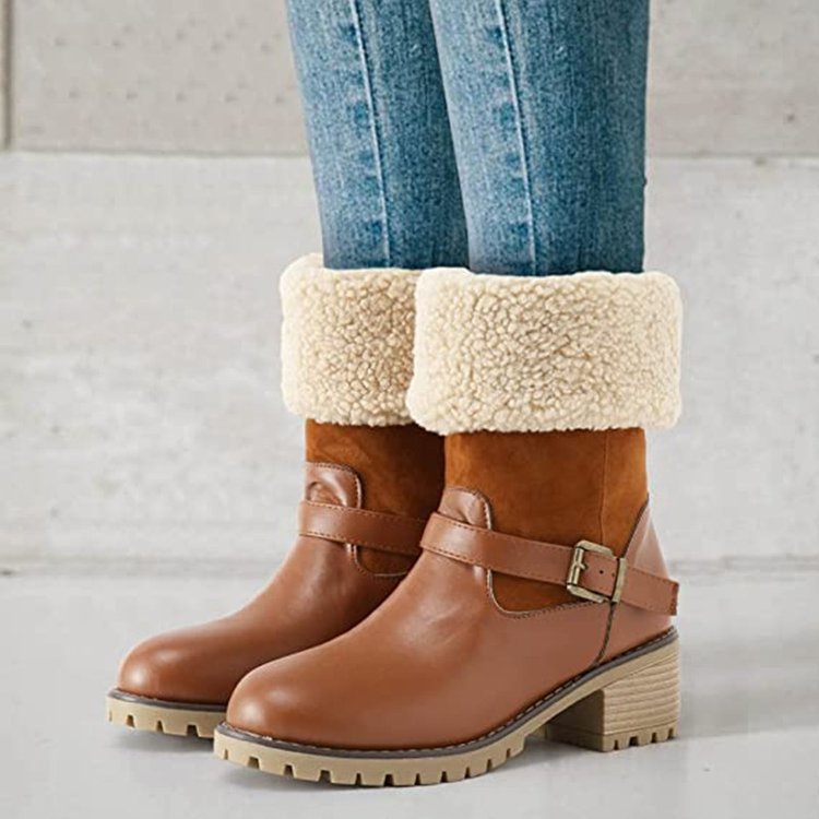 Sarah Express Women's Buckle Chunky Heel Western Boots