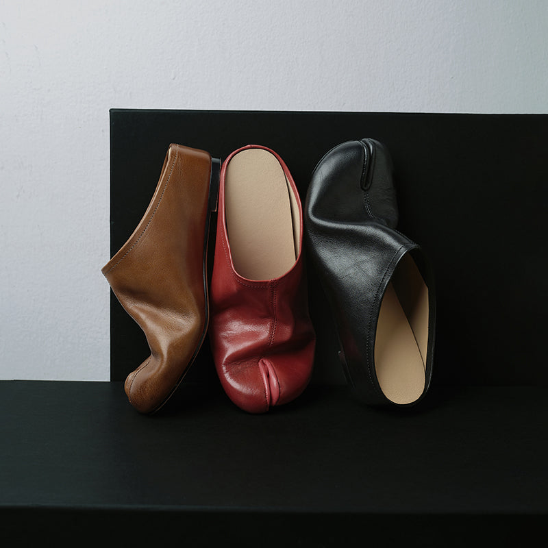 Sarah Express Women's Tabi Split-Toe Leather Mules
