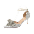 Sarah Express Rhinestone Bow Pointed Toe Pearl Heels Silver6.5