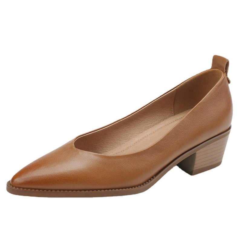 Sarah Express Women's Sheepskin Pointed Toe Chunky Heels