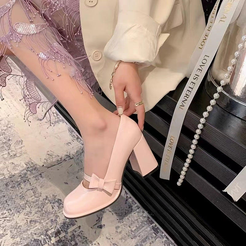 High Heels Women's 2025 New Springsummer Shallow Mouth Thick Heel High-end Sense Versatile Retro Mary Jane Bow Women's Shoes – product detail alternate view 5
