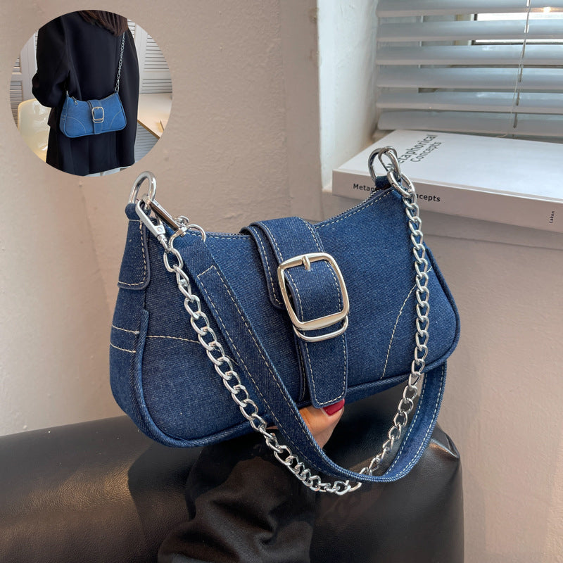 Sarah Express Denim Buckle Chain Shoulder Bag