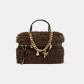 Sarah Express Plush Chain Detail Crossbody Mini Bag Coffee Brown