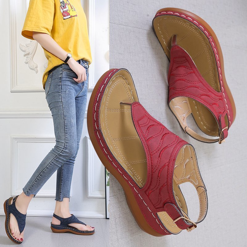 Sarah Express Casual Wedge Heel Buckle Strap Sandals