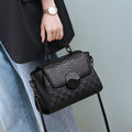 Sarah Express Structured Crocodile Embossed Leather Shoulder Bag Black Viney