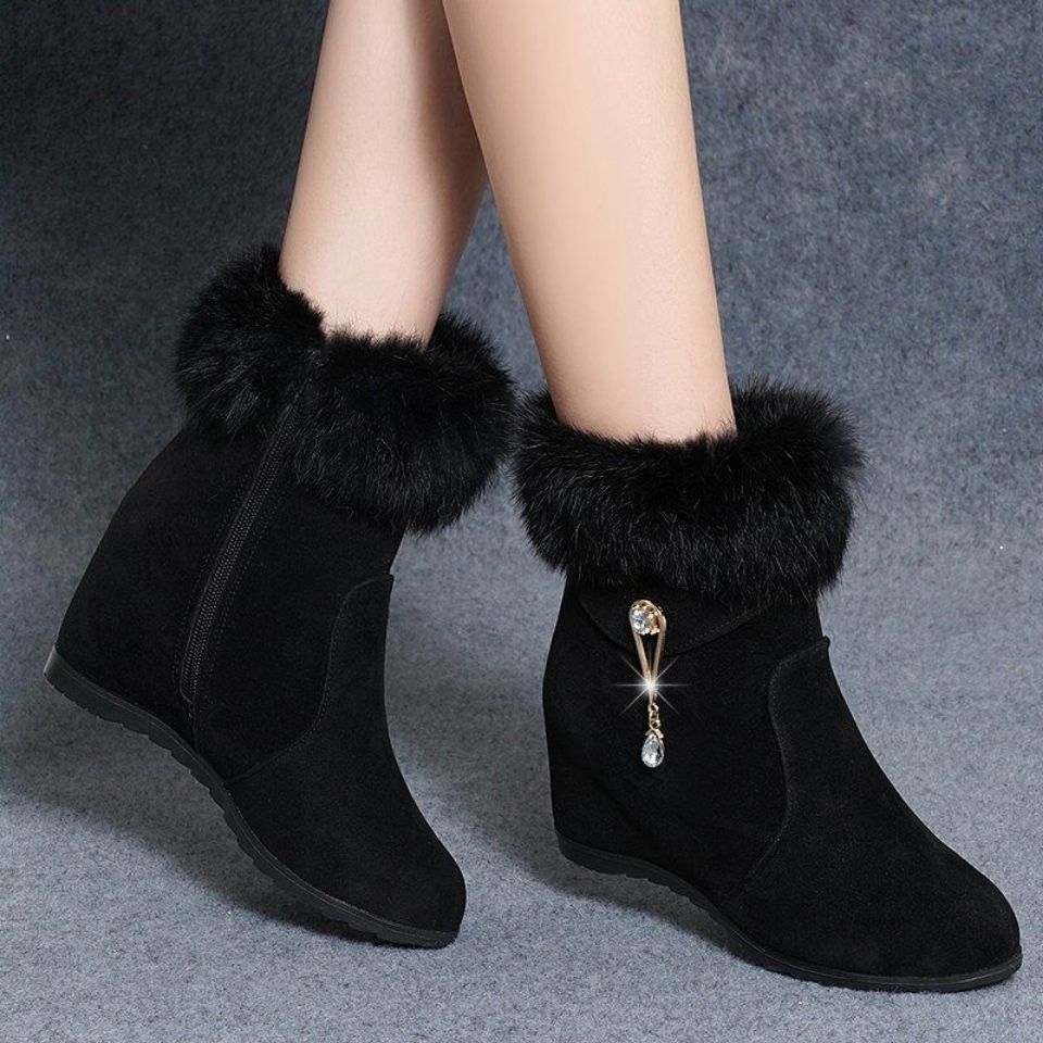 Sarah Express Faux Fur Trim Wedge Ankle Boots