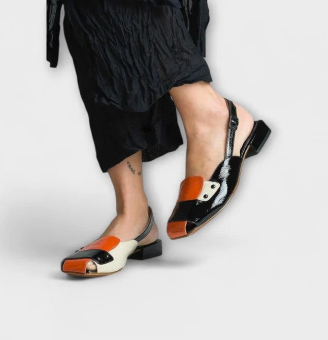 Sarah Express Color-Blocked Buckle Strap Block Heel Sandals