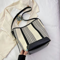 Sarah Express Large Capacity Striped PU Leather Handbag White