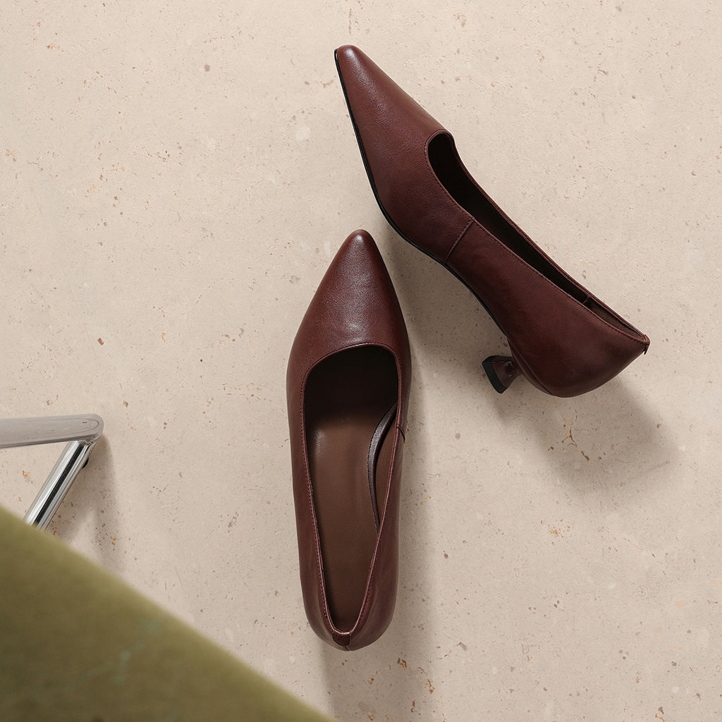Sarah Express Pointed-Toe Cowhide Kitten Heel Pumps
