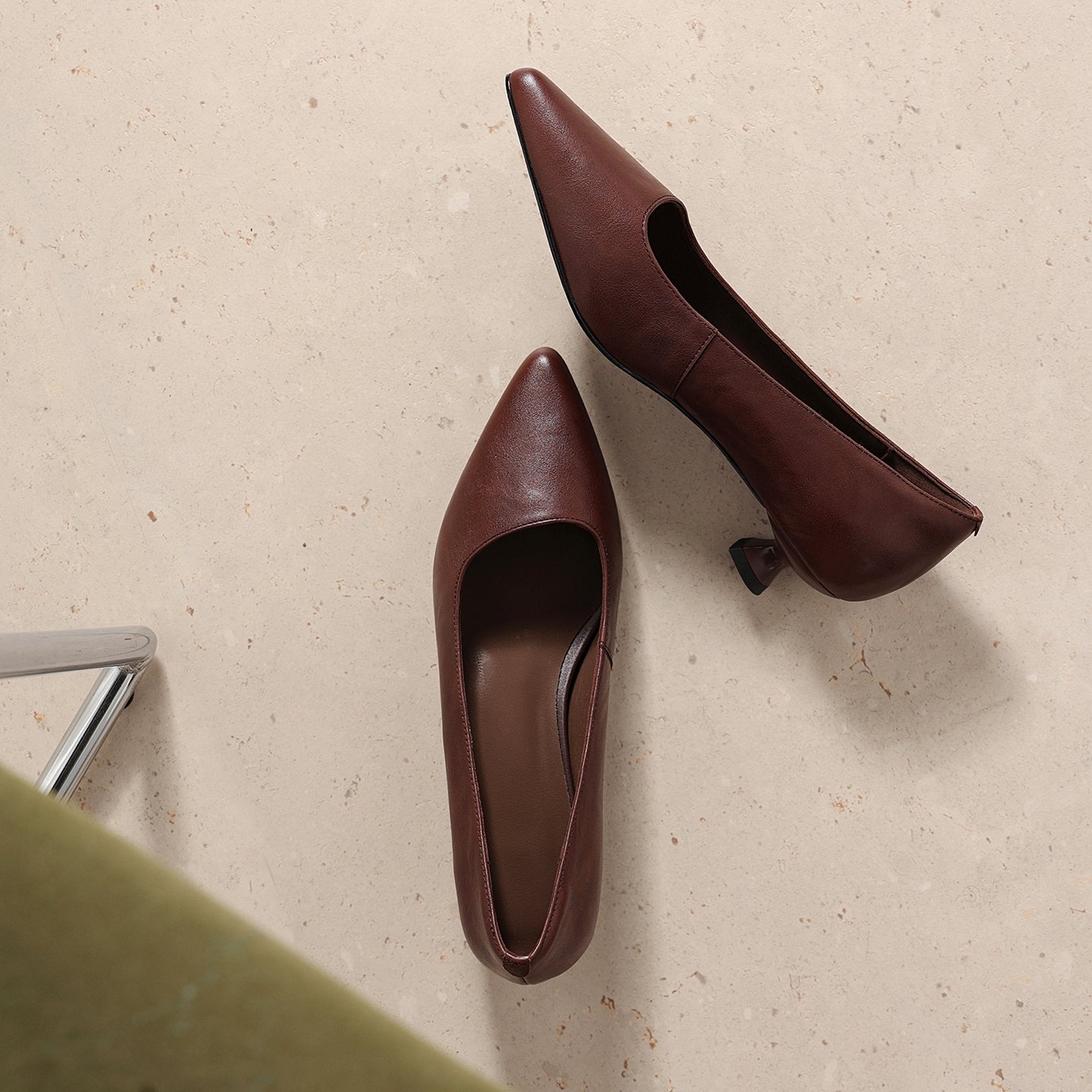 Sarah Express Pointed-Toe Cowhide Kitten Heel Pumps