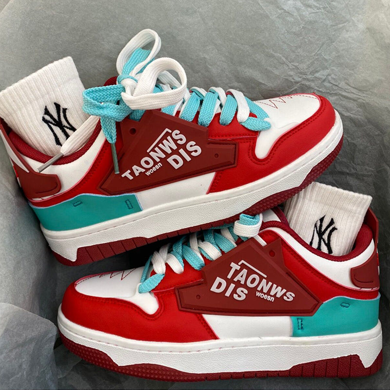 Sarah Express Graphic Print Lightweight Lace Up Sneakers Red