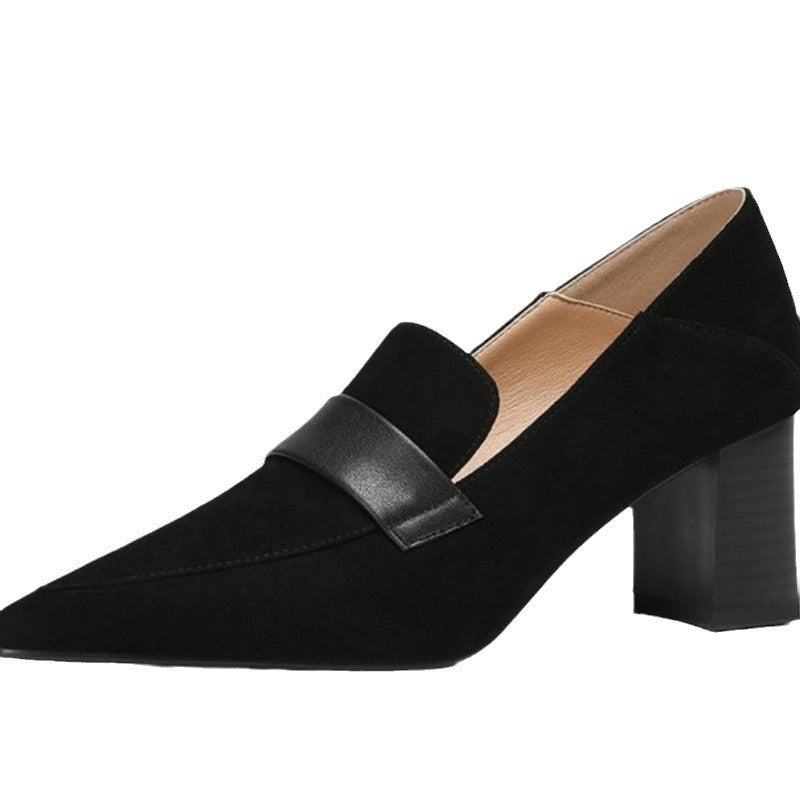 Sarah Express Pointed-Toe Chunky Heel Suede Loafers