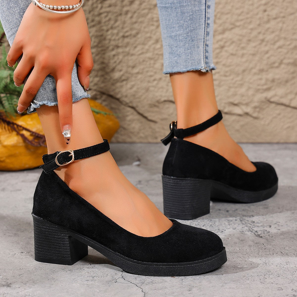 Sarah Express Chunky Heel Suede Mary Jane Pumps
