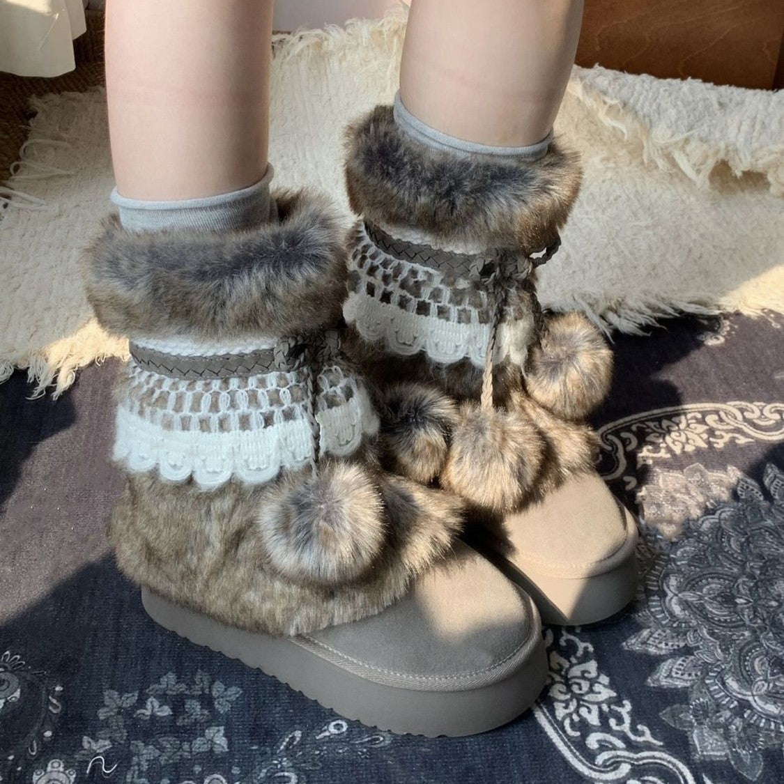 Sarah Express Retro Fleece-Lined Chunky Ankle Boots
