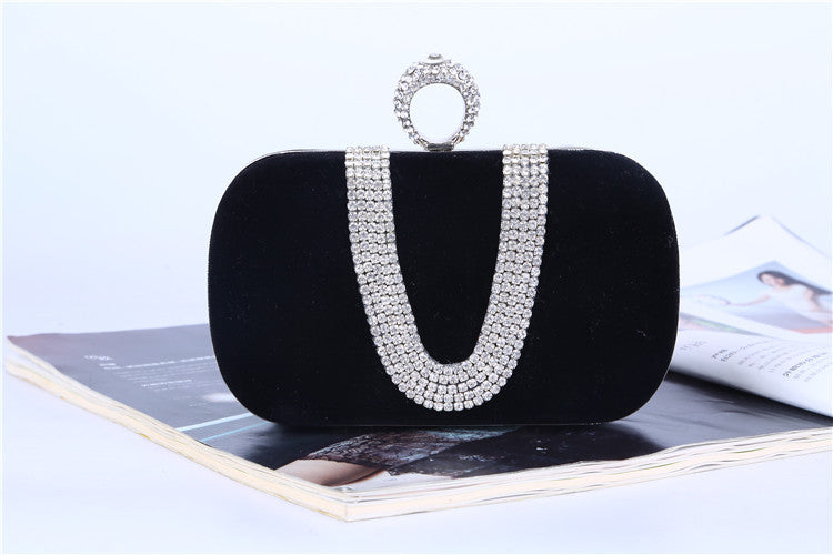 Sarah Express Velvet Rhinestone Evening Clutch Bag Black