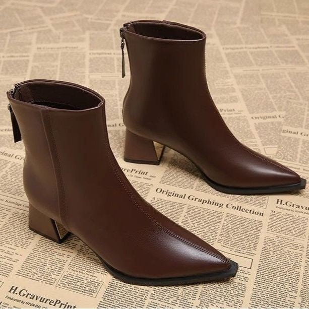 Sarah Express Pointed-Toe Block Heel Ankle Boots
