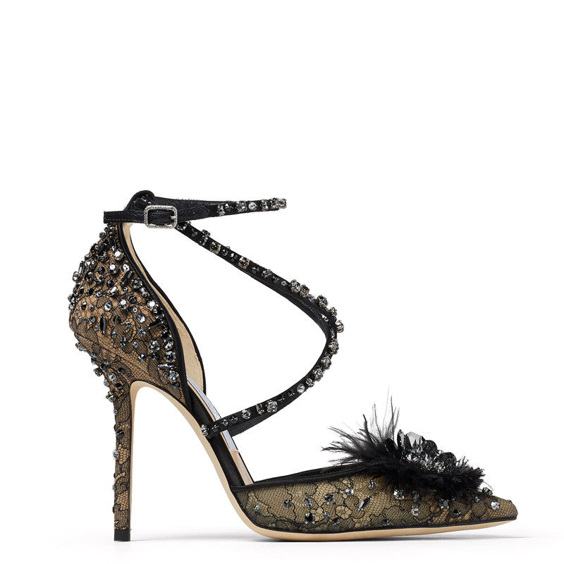 Sarah Express Rhinestone Lace Pointed Toe Stiletto Pumps