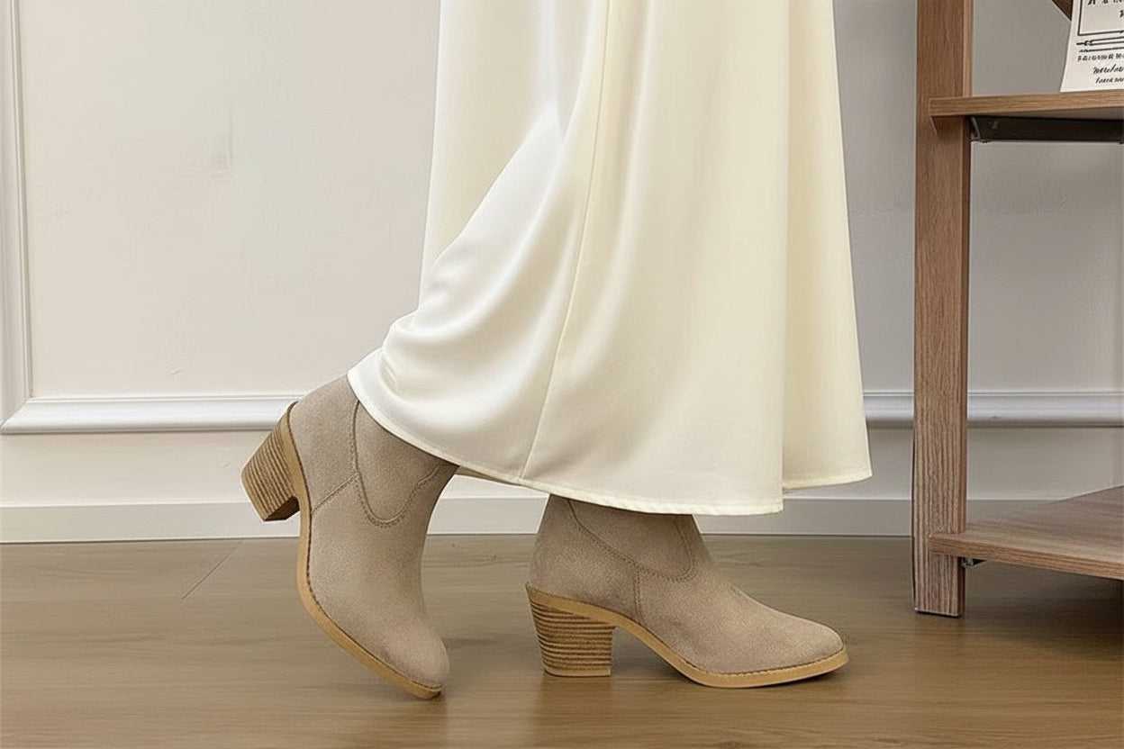 Sarah Express Retro Pointed Toe Slip-On Sock Booties Beige