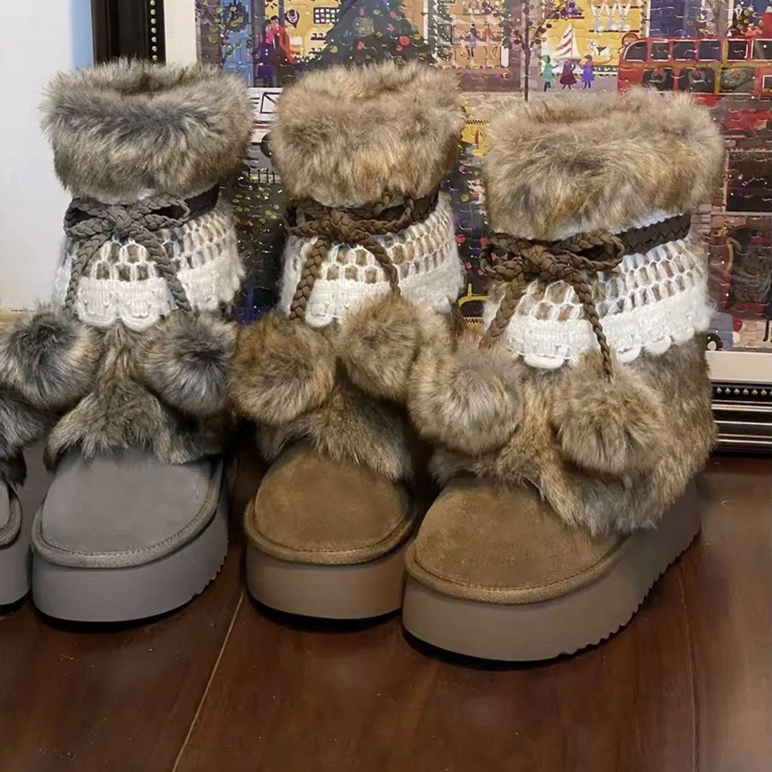 Sarah Express Retro Fleece-Lined Chunky Ankle Boots