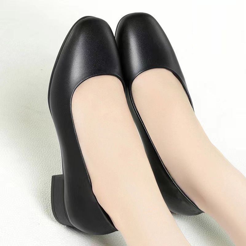 Sarah Express Square Toe Chunky Low Heel Pumps