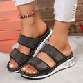Sarah Express Women's Platform Flat Sandals With Straps Black