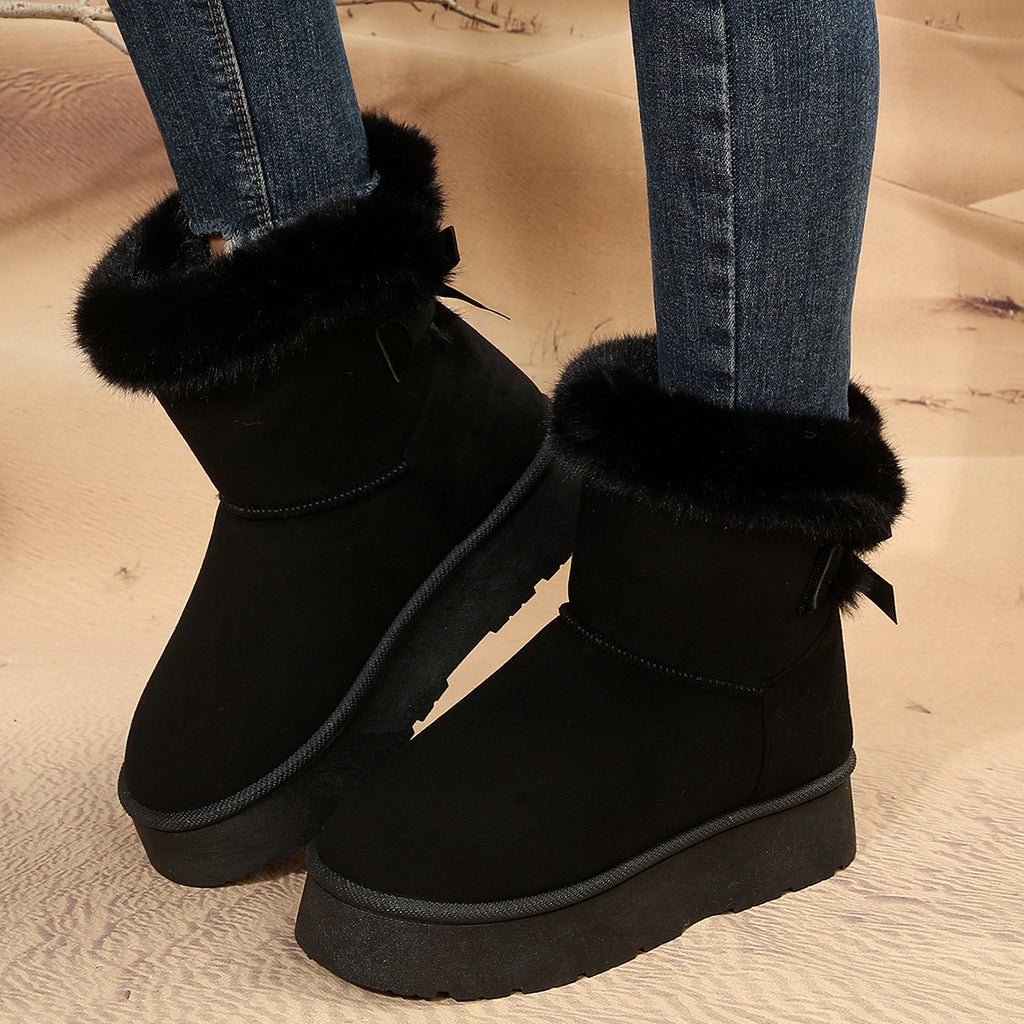 Sarah Express Bow-knot Plush Lined Winter Ankle Boots Black
