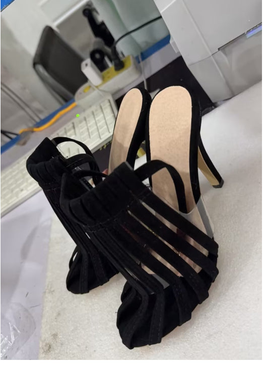 Sarah Express Black Stiletto Open Toe Roman Sandals Black