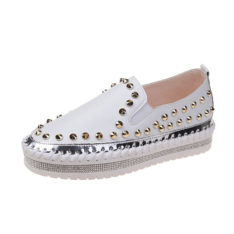 Sarah Express Studded Rivet Slip-On Flat Sneakers White