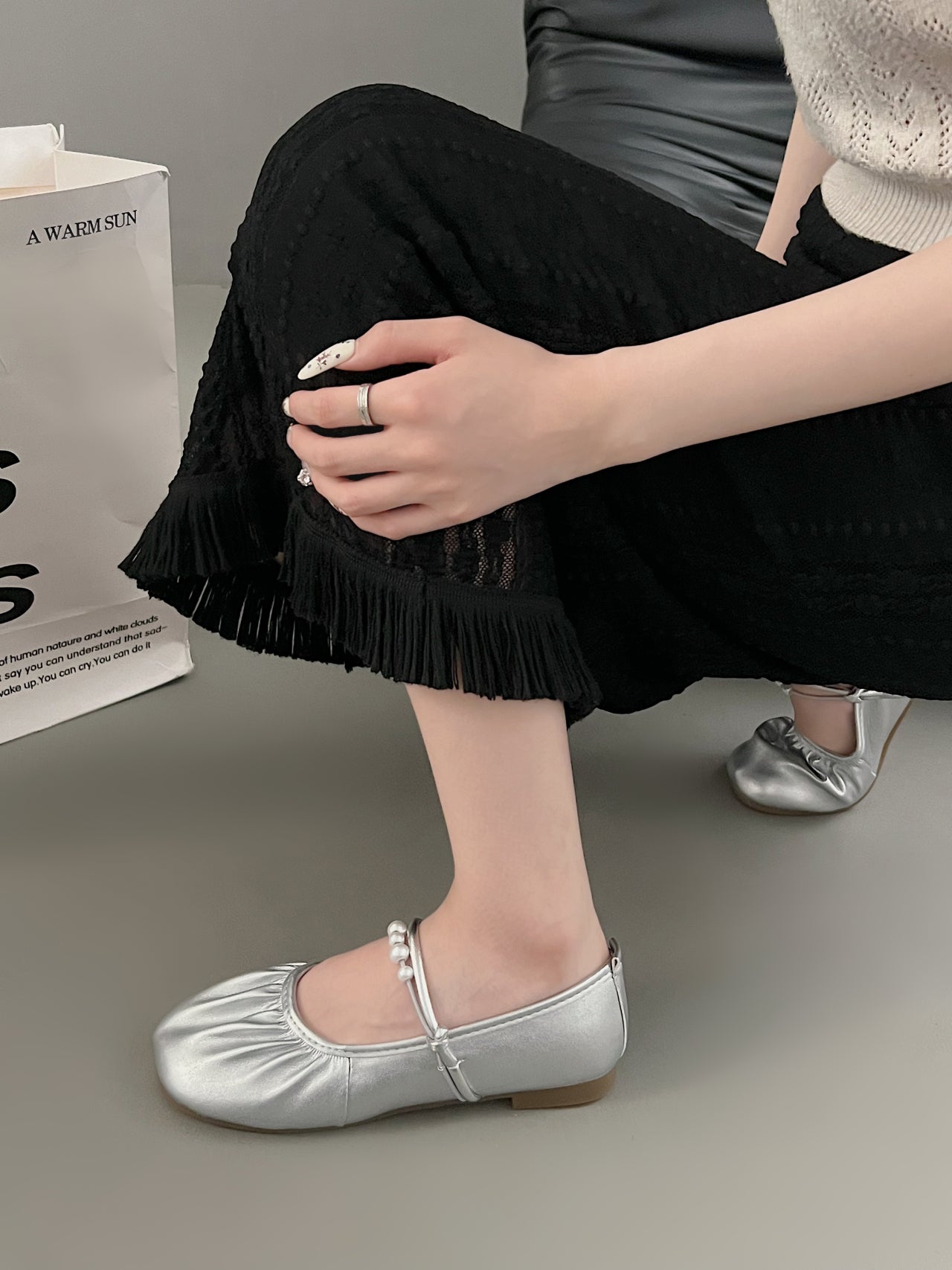 2026 Fall New Silver Mary Jane Loafers, French Gentle Shallow Vamp Flats Women Dress Shoes For Skirts – product detail alternate view 3