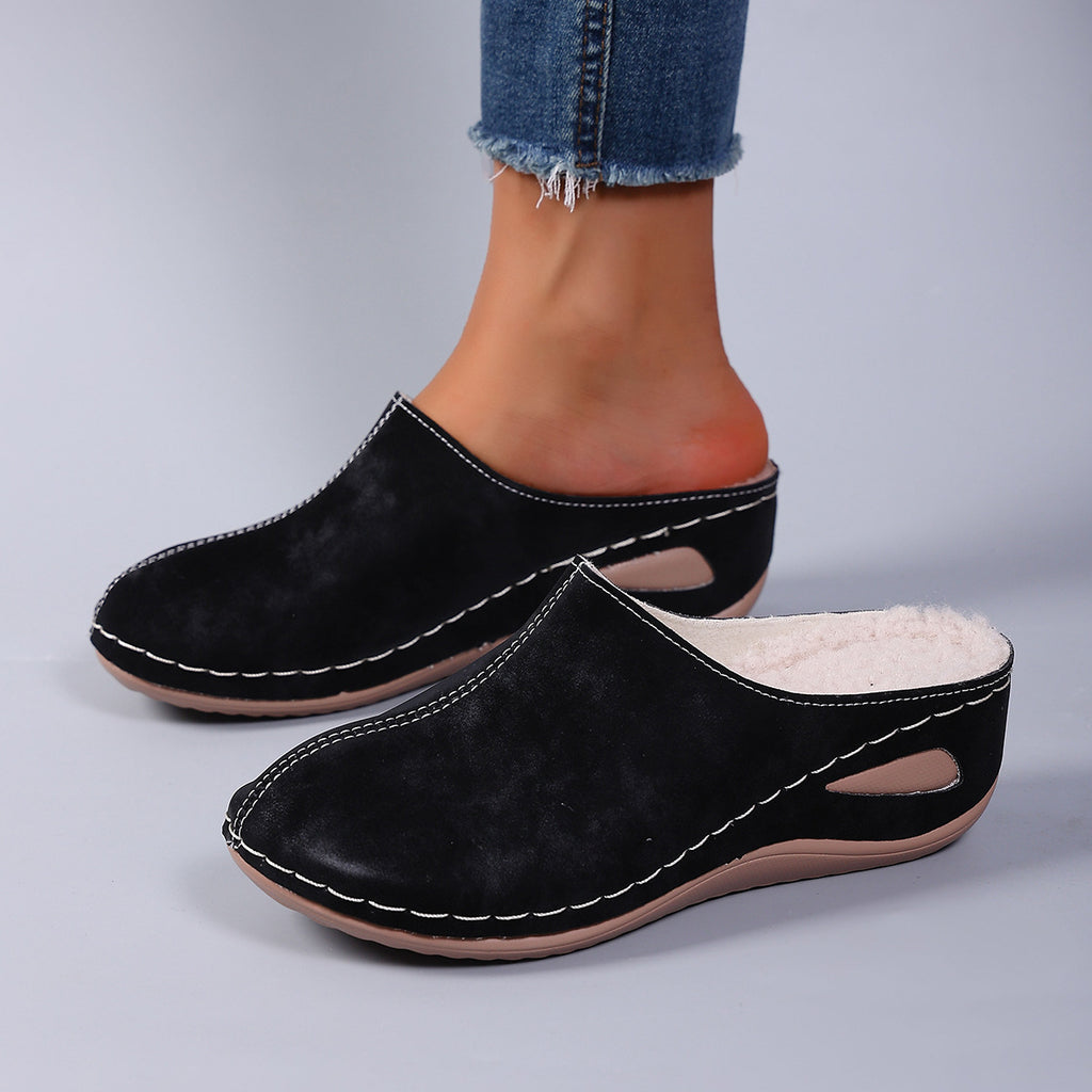 Sarah Express Fleece Lined Wedge Slippers Black
