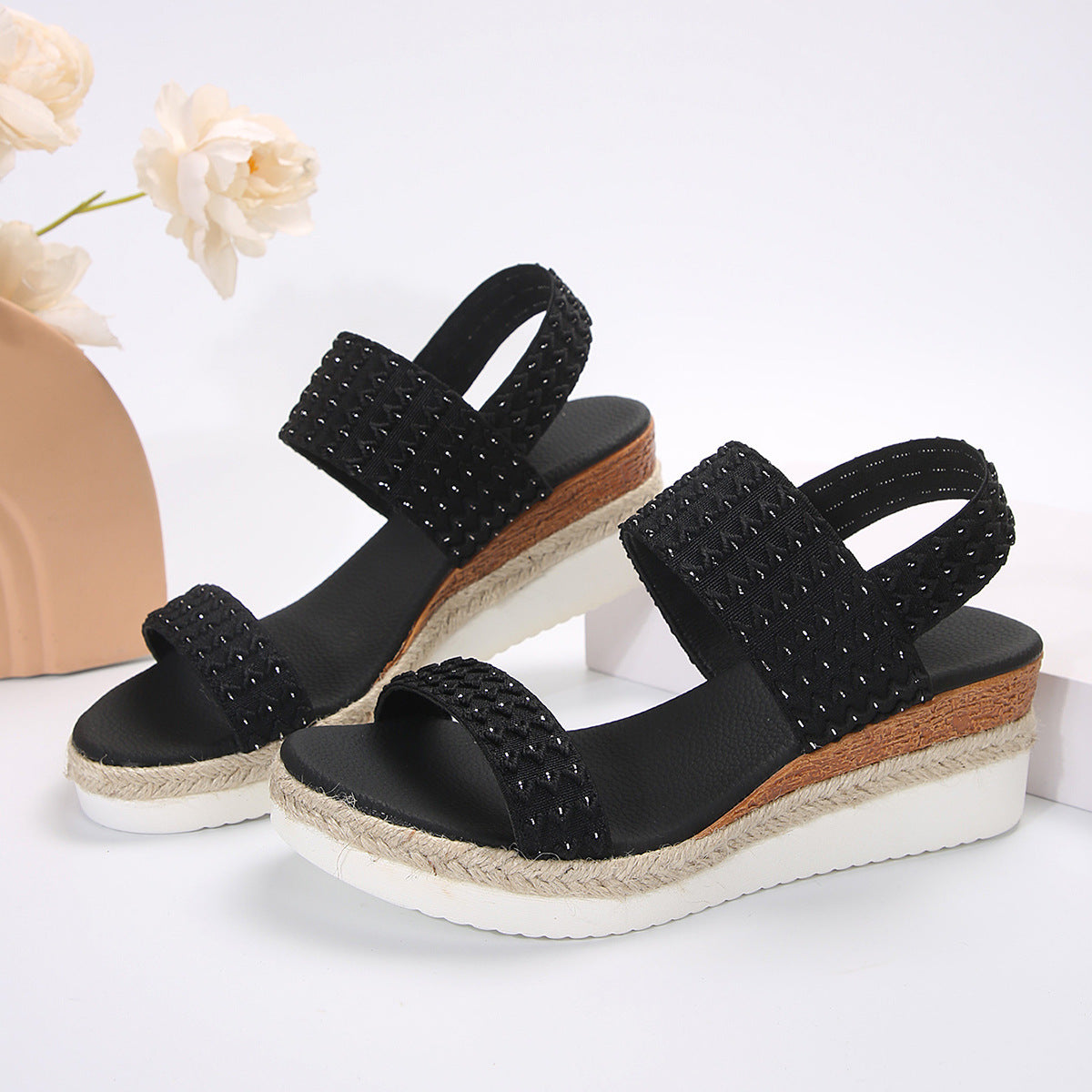 Sarah Express Peep-Toe Platform Wedge Sandals Black