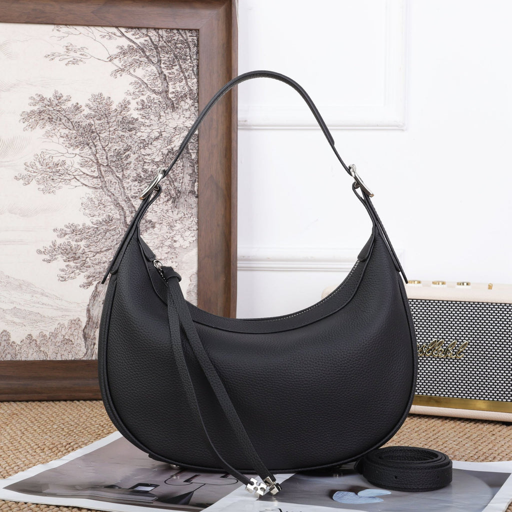 Cross-border Fashion Minimalist Top-grain Leather Dumpling Bag, Women's Bag, Light Luxury Shoulder And Crossbody Half-moon Underarm Bag – product detail alternate view 3