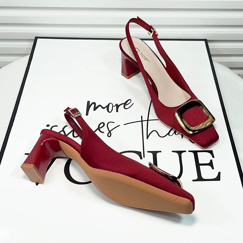 Sarah Express Square Toe Buckle Slingback Block Heels