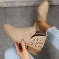 Sarah Express Women's Retro Studded Pointed-Toe Ankle Boots Khaki