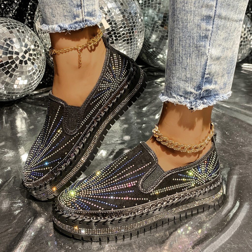Sarah Express Women's Rhinestone Slip-On Thick Sole Loafers