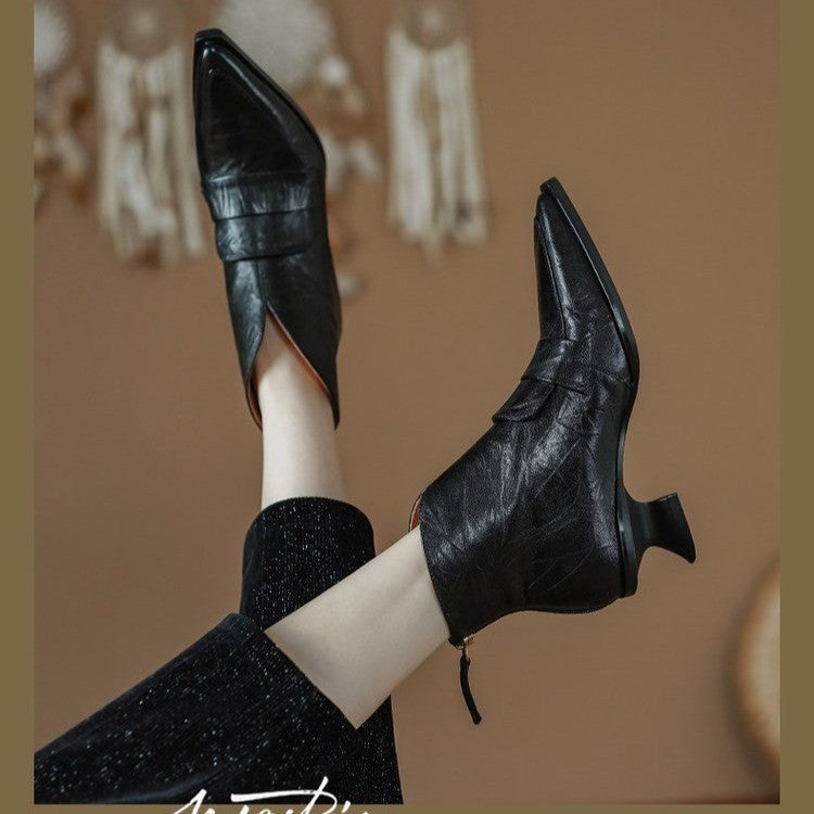 Sarah Express Vintage Pointed-Toe Mid-Heel Ankle Boots