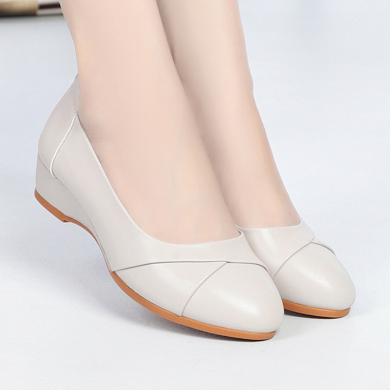 Sarah Express Minimalist Round Toe Low Heel Flats Beige